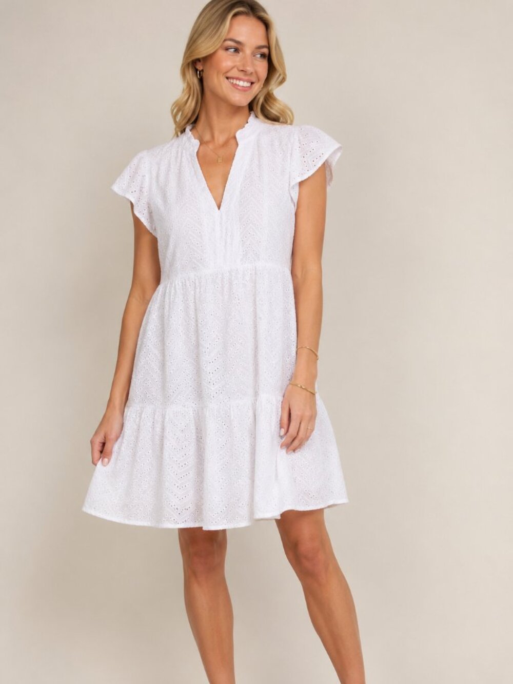 Dear John White Eyelet V-Neck Dress Sz. Large